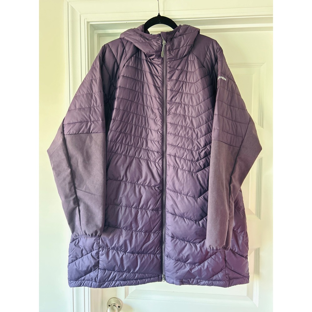 Columbia Womens 2X Thermal Coil Puffer Jacket‎ Purple Hooded Quilted Parka Coat